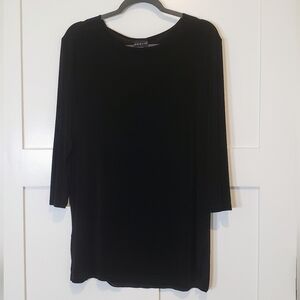 Citiknits Black Tunic Long Top Made In USA  Semi Sheer Stretchy Size Medium